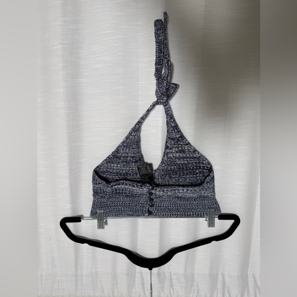 Topshop Gray Knit Halter Bralette Crop Top Tie Neck Button Back | Size 2 - Picture 7 of 12